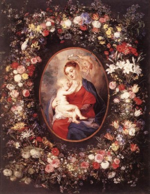 Oil flower Painting - The Virgin and Child in a Garland of Flower by Rubens,Pieter Pauwel