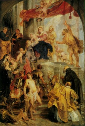 Oil rubens,pieter pauwel Painting - Virgin and Child enthroned with saints  c.1627-8 by Rubens,Pieter Pauwel