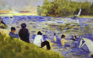 Oil seurat georges Painting - Bathers (study for Bathers at Asnières). c. 1883-84. by Seurat Georges