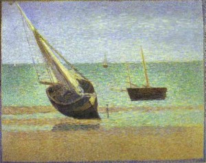 Oil seurat georges Painting - Boats. Bateux, maree basse, Grandcamp. 1885. by Seurat Georges