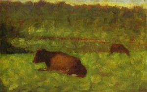 Oil seurat georges Painting - Cows in a Field. 1882. by Seurat Georges