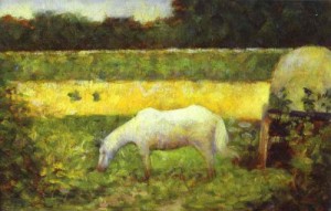 Oil seurat georges Painting - Landscape with a Horse. c. 1882. by Seurat Georges
