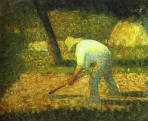 Oil seurat georges Painting - Peasant with a Hoe. c. 1882. by Seurat Georges