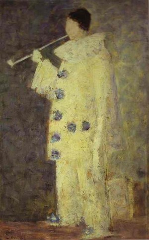 Oil seurat georges Painting - Pierrot with a White Pipe. (Aman-Jean) 1883. by Seurat Georges