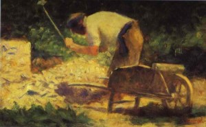 Oil seurat georges Painting - Rock-Breaker with a Wheelbarrow. c. 1882. by Seurat Georges