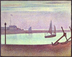 Oil seurat georges Painting - The Channel of Gravelines, Evening. 1890. by Seurat Georges