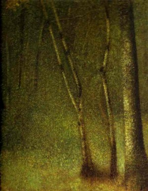 Oil seurat georges Painting - The Forest at Pontaubert. c. 1881-82. by Seurat Georges