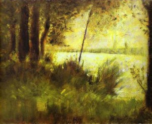 Oil seurat georges Painting - The Forest at Pontaubert. c. 1881-82. by Seurat Georges