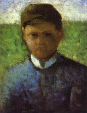 Oil blue Painting - Young Peasant in Blue. 1881-1882. by Seurat Georges