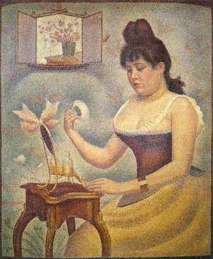 Oil woman Painting - Young Woman Powdering Herself, 1888-90 by Seurat Georges