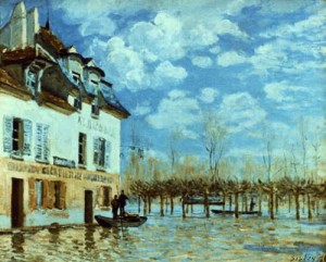 Oil sisley alfred Painting - Boat in the Flood at Port-Marly    1876 by Sisley Alfred