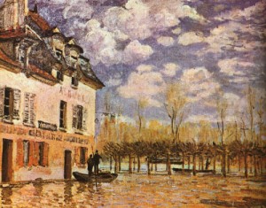 Oil sisley alfred Painting - Boat in the Flood at Port-Marly. 1876 by Sisley Alfred