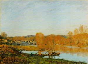 Oil sisley alfred Painting - Bords de la Seine pres Bougiva   1873 by Sisley Alfred