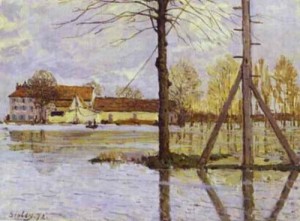Oil sisley alfred Painting - Ferry to the Ile de la Loge Flood. 1872 by Sisley Alfred