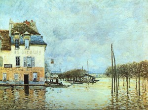 Oil sisley alfred Painting - Flood at Pont-Marley, 1876 by Sisley Alfred
