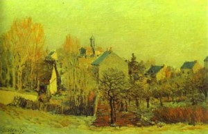 Oil sisley alfred Painting - Frost in Louveciennes. 1873 by Sisley Alfred