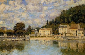 Oil sisley alfred Painting - Horses Being Watered at Marly-le-Roi by Sisley Alfred