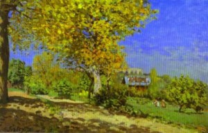 Oil sisley alfred Painting - Landscape at Louveciennes. 1873 by Sisley Alfred