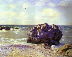 Oil sisley alfred Painting - Langland Bay, Storr's Rock   Morning. 1897 by Sisley Alfred
