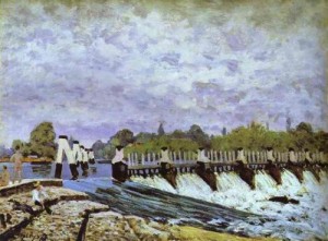 Oil Painting - Molesey Weir   Morning. 1874 by Sisley Alfred