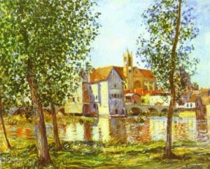 Oil sisley alfred Painting - Moret sur Loing in Morning Sun. 1888 by Sisley Alfred