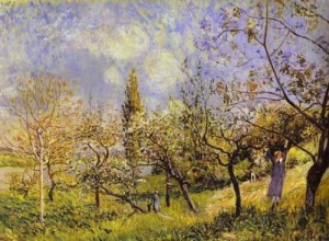 Oil spring Painting - Orchard in Spring - By. 1881 by Sisley Alfred