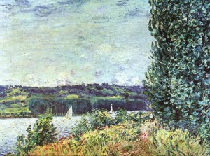 Oil sisley alfred Painting - The Banks of the Seine, Wind Blowing, 1894 by Sisley Alfred