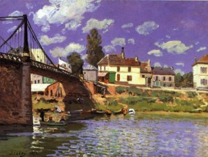 Oil sisley alfred Painting - The Bridge at Villeneuve-la-Garenne, 1872 by Sisley Alfred