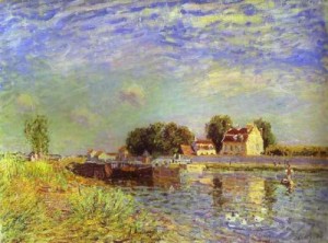 Oil sisley alfred Painting - The Canal du Loing at St. Mammes. 1885 by Sisley Alfred