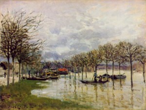 Oil sisley alfred Painting - The Flood on the Road to Saint-Germain  1876 by Sisley Alfred