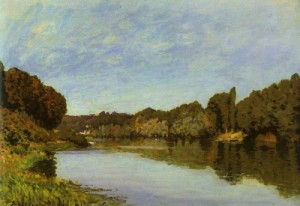 Oil sisley alfred Painting - The Seine at Bougival, 1873 by Sisley Alfred