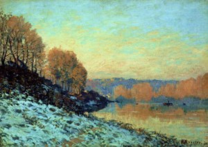 Oil sisley alfred Painting - The Seine at Bougival in Winter   1872 by Sisley Alfred