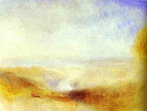 Oil the Painting - Landscape with a River and a Bay in the Background. 1845 by Turner,Joseph William