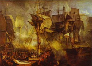Oil the Painting - The Battle of Trafalgar, as Seen from the Mizen Starboard Shrouds of the Victory. 1806-1808 by Turner,Joseph William