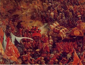 Oil altdorfer, albrecht Painting - The Battle of Issus DETAIL OF Darius's chariot  1528-29 by Altdorfer, Albrecht