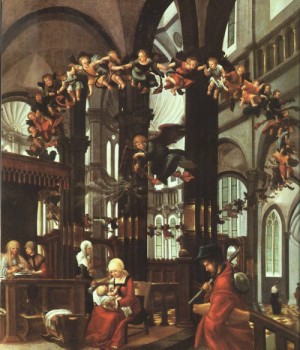 Oil altdorfer, albrecht Painting - The Birth of the Virgin   1525 by Altdorfer, Albrecht